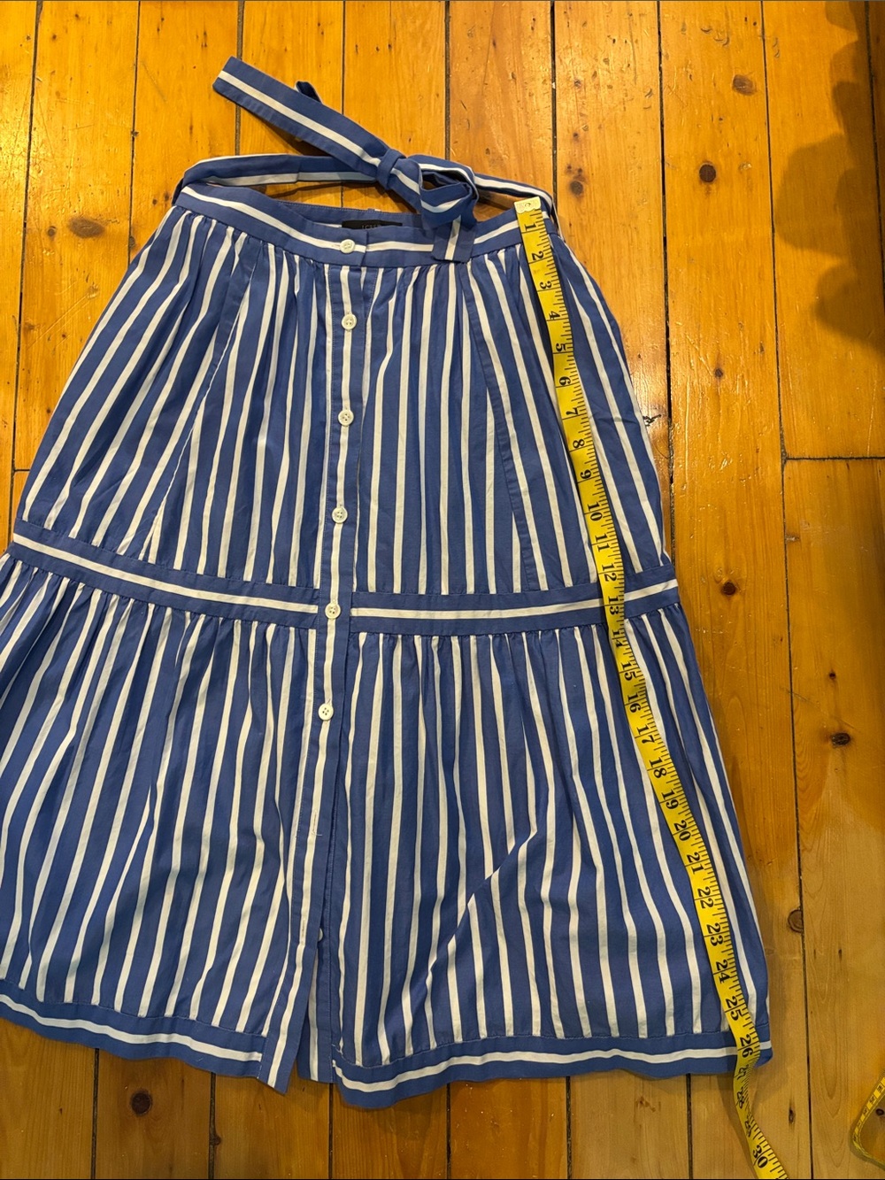 J. Crew Blue and White Striped Button-Front Midi Skirt with Tie Waist - Picture 8 of 8
